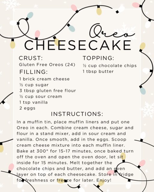 D’Friesens Countdown to Christmas Day 5&6

Here is a recipe for Oreo cheesecakes! They can be made gluten free by using gluten free Oreos and gluten free flour, and lactose free by using lactose free cream cheese, sour cream and butter. Enjoy! 

#dfriesensmusic #multinational1985 #countdowntochristmas