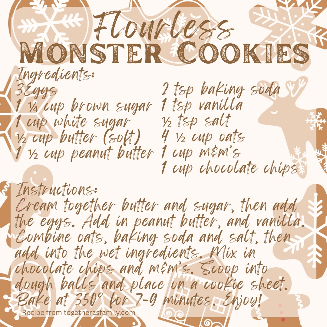 D’Friesens Countdown To Christmas Day 10:

Here is a recipe that Jason likes to make year round, but goes over well at his gatherings; monster cookies!

You can make these gluten free (celiac safe) by using gluten free certified oats. Enjoy! 

Recipe from: together as family 

#dfriesensmusic #multination1985 #countdowntochristmas