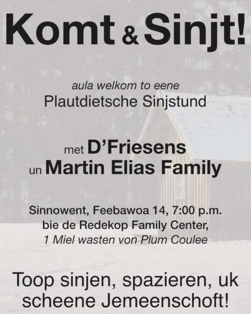 Join us on Saturday for another Low German music night! We meet at the Redekop Center 1 mile west of plum coulee at 7 pm. See you there!

#dfriesensmusic #multination1985